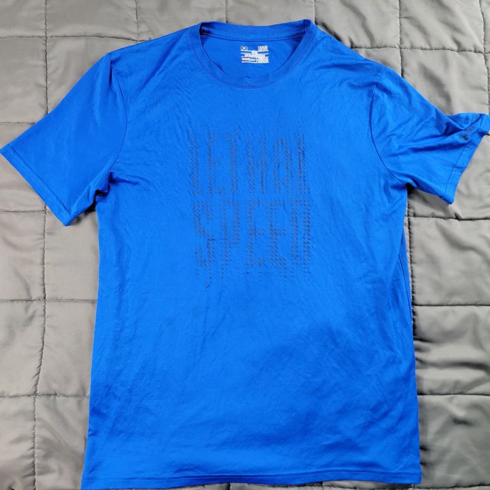 Under Armour Lethal Speed Mens Large Blue Shirt Short Sleeve Heat Gear Fitted